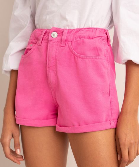 short mom de sarja cintura super alta rosa