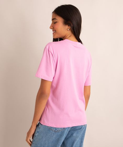 camiseta de algodão básica manga curta gola alta - rosa