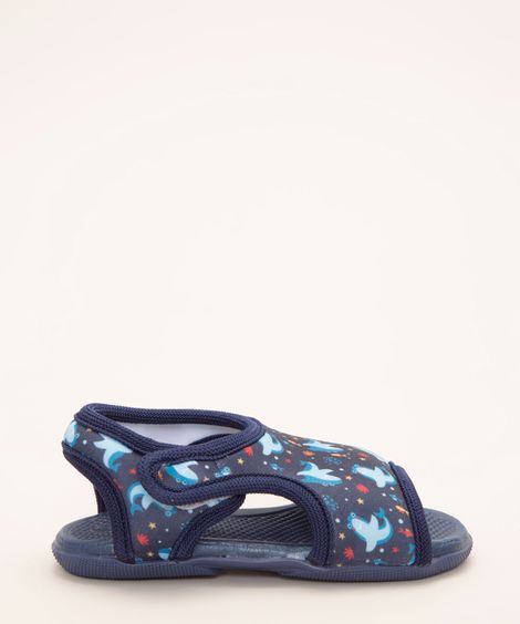 sandália infantil estampada tubarão com velcro pimpolho azul marinho