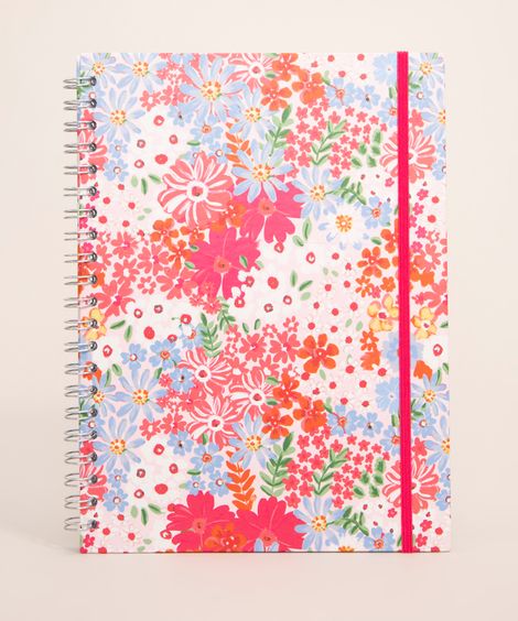 caderno capa dura espiral estampado floral 20 cm x 28 cm rosa