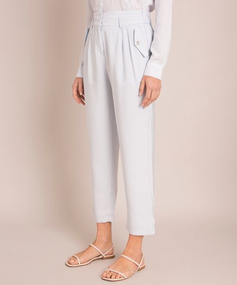 calça baggy cintura alta com bolsos azul claro