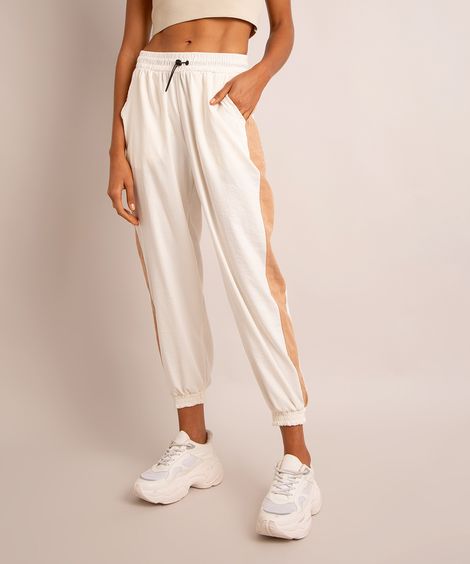 calça jogger de nylon com recorte off white