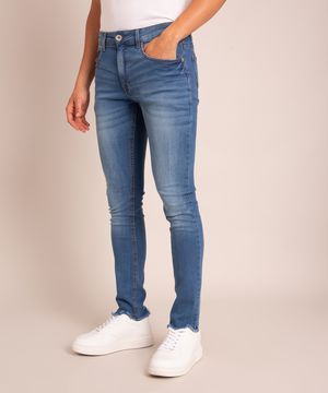 calça skinny jeans destroyed azul médio