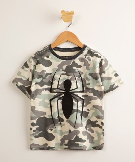camiseta infantil de algodão homem aranha camuflada manga curta  multicor