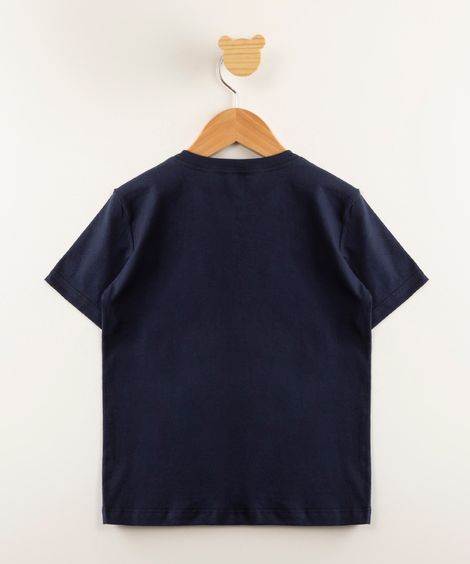 camiseta infantil de algodão manga curta azul marinho