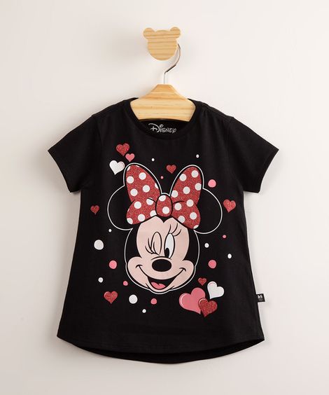 blusa infantil minnie e margarida com glitter manga curta preta