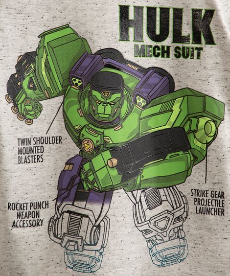 camiseta infantil hulk mechstrike manga curta com capuz cinza mescla