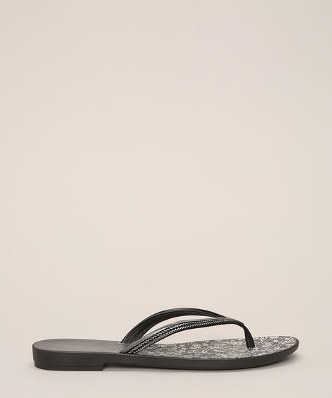 chinelo feminina estampada floral mais açaí energia grendha preto