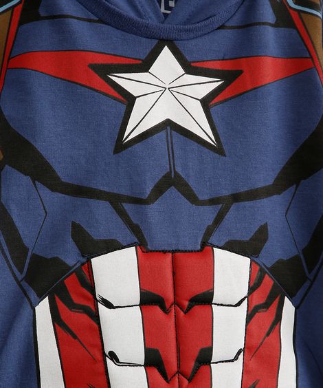 camiseta infantil de algodão capitão américa com capuz e máscara azul marinho