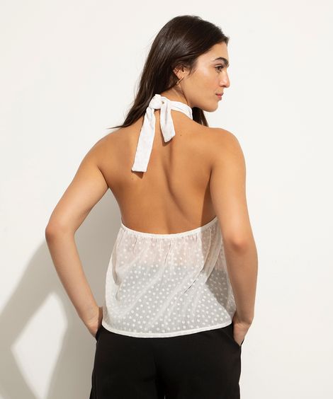 blusa frente única texturizada de poá com nó mindset branca
