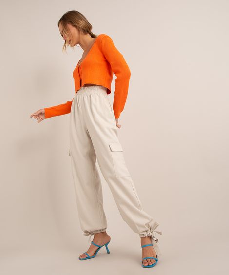 calça jogger cargo com nó kaki