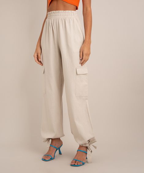 calça jogger cargo com nó kaki
