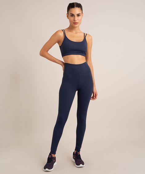 calça legging canelada esportiva azul marinho