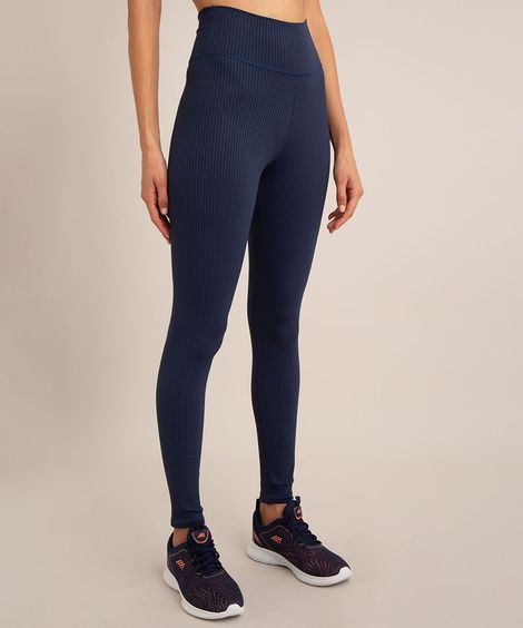 calça legging canelada esportiva azul marinho
