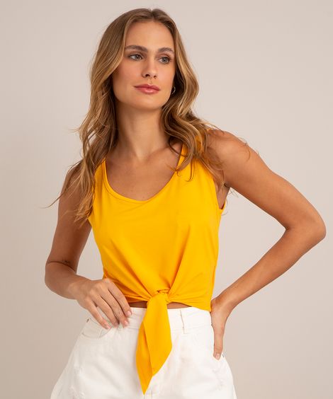 regata cropped básica com nó amarelo médio