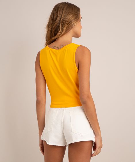 regata cropped básica com nó amarelo médio