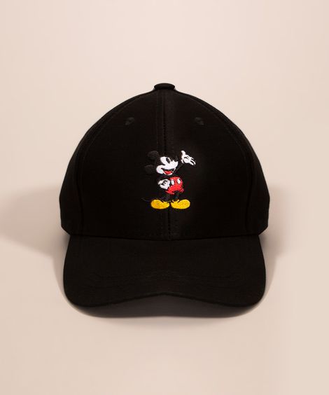 boné feminino aba curva com bordado mickey preto