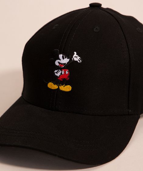 boné feminino aba curva com bordado mickey preto