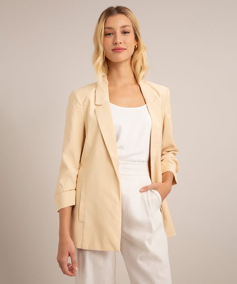 blazer longo manga 7/8 dobrada bege