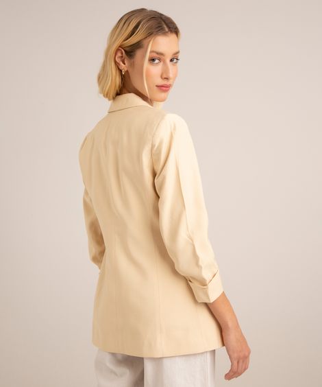 blazer longo manga 7/8 dobrada bege