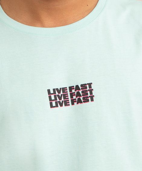 camiseta de algodão "live fast" manga curta gola careca verde água