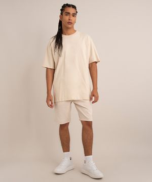 bermuda reta texturizada com bolso  kaki
