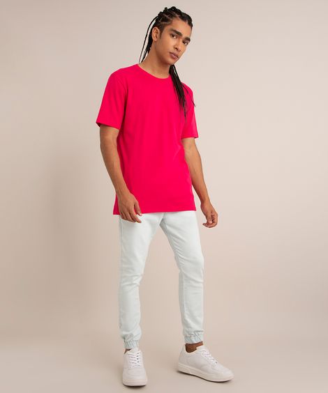 calça jogger jeans com bolsos e cordão azul claro