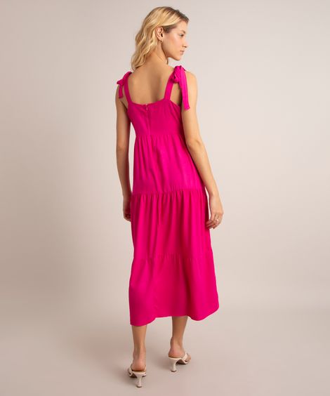 vestido midi de viscose com amarração alça média pink