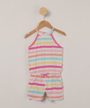 macaquinho infantil listrado halter neck alça fina off white