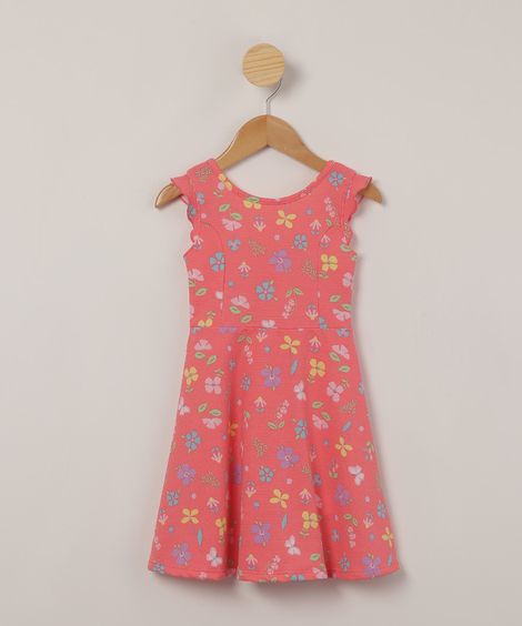 vestido infantil estampado floral manga curta rosa