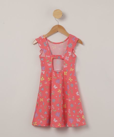vestido infantil estampado floral manga curta rosa