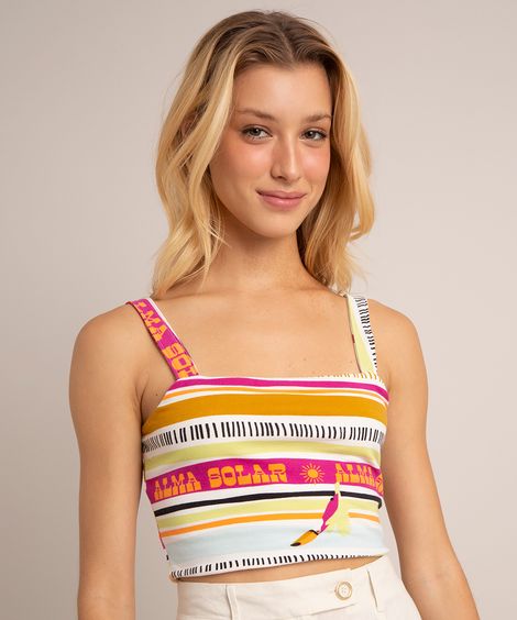 regata cropped com estampa tropical alça média decote reto multicor