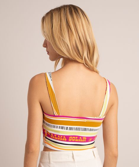 regata cropped com estampa tropical alça média decote reto multicor