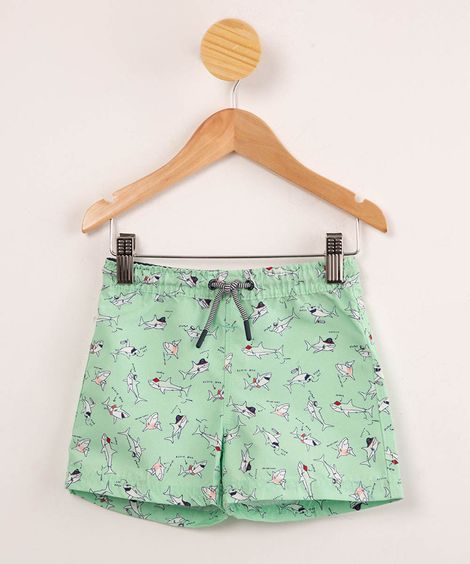 bermuda surf estampada tubarões com cordão verde claro