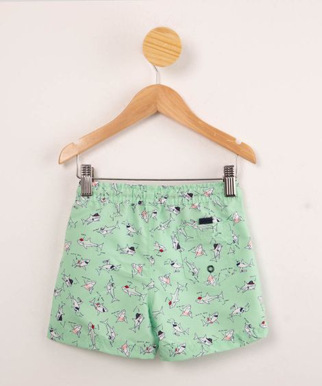 bermuda surf estampada tubarões com cordão verde claro
