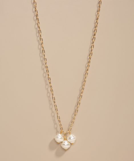 colar feminino de pérolas dourado