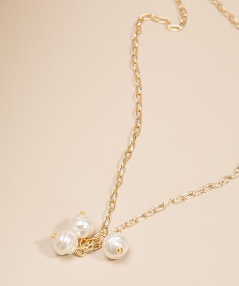 colar feminino de pérolas dourado