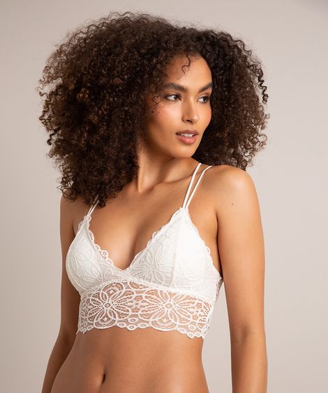 sutiã triângulo de renda com bojo removível branco