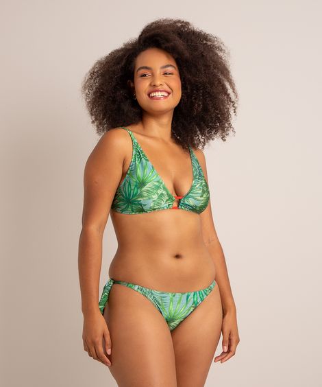 biquíni calcinha tanga estampado folhagem com proteção uv50+ verde