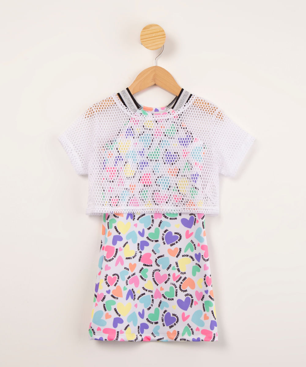 vestido infantil estampado corações com sobreposição de tela branco - CeA | Moda Feminina, Masculina, Infantil, Celulares e