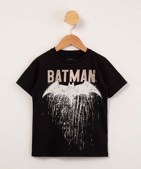 camiseta juvenil de algodão batman manga curta preta
