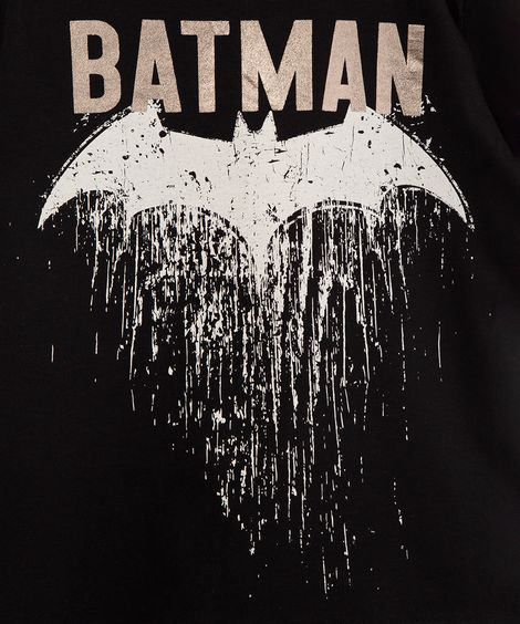 camiseta juvenil de algodão batman manga curta preta