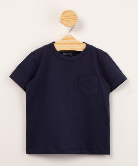 camiseta infantil básica manga curta com bolso azul marinho