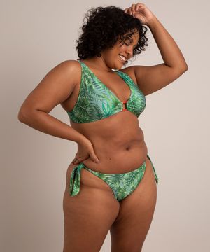 biquíni calcinha tanga plus size estampado folhagem com proteção uv50+ verde