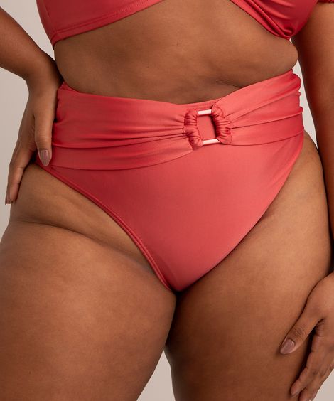 biquíni calcinha hot pant plus size com cinto proteção uv50+ coral