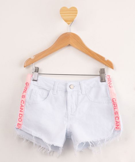 short infantil de sarja com faixa lateral branco