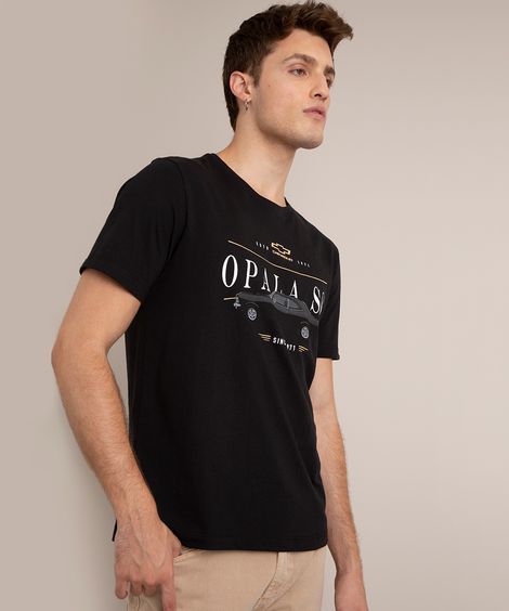 camiseta de algodão opala manga curta gola careca preta