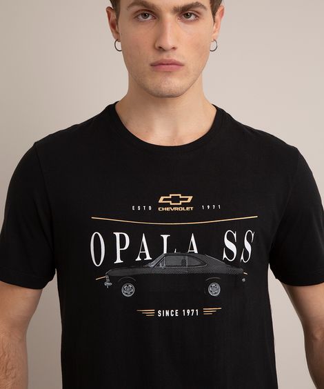 camiseta de algodão opala manga curta gola careca preta
