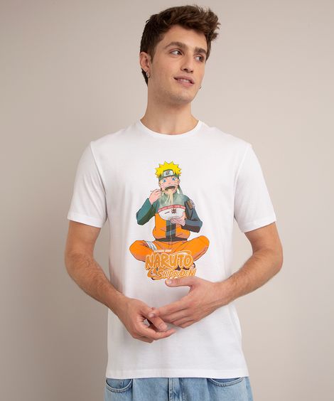 camiseta de algodão naruto manga curta gola careca branca