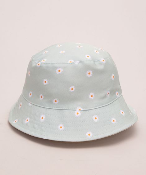 chapéu bucket hat dupla face estampado margaridas verde